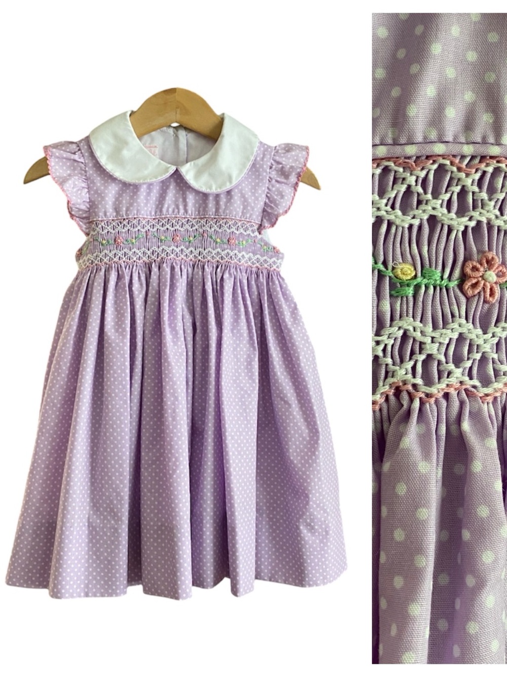 Petit Bebe Lavender Purple Polka Dot Floral Smocked Dress 18 months